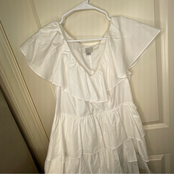 A New Day Mini Dress White Ruffle Multi Tiered Flutter Short Sleeve - Picture 6 of 17